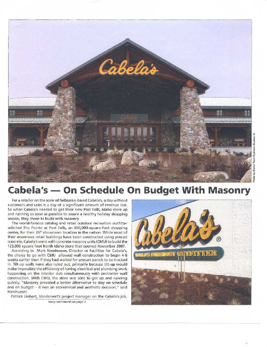 Cabelas on Schedule on Budget with Masonry